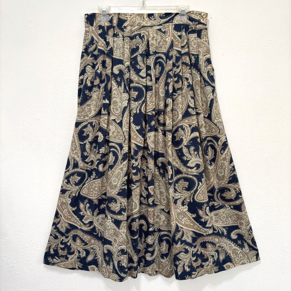 Orvis Womens Vintage Boho Cottage Paisley Maxi Skirt 12 Capsule Casual Teacher
